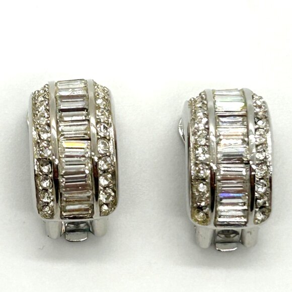 Christian Dior Jewelry - Christian Dior Vintage Clip-On Earrings With Rhinestones & Silver-Tone Metal